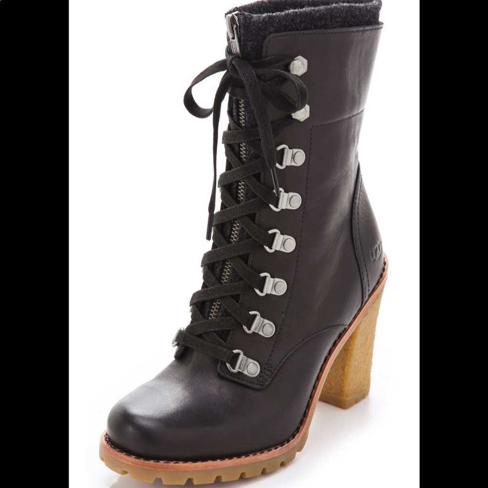 UGG Australia Fabrice Leather Lug Boot in Black - Picture 2 of 12